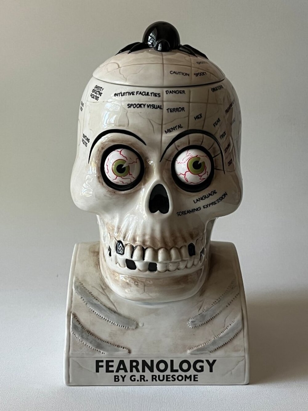 Department 56 Fearnology GR Ruesome Ceramic Skull Cookie Jar Scary Sounds 2000